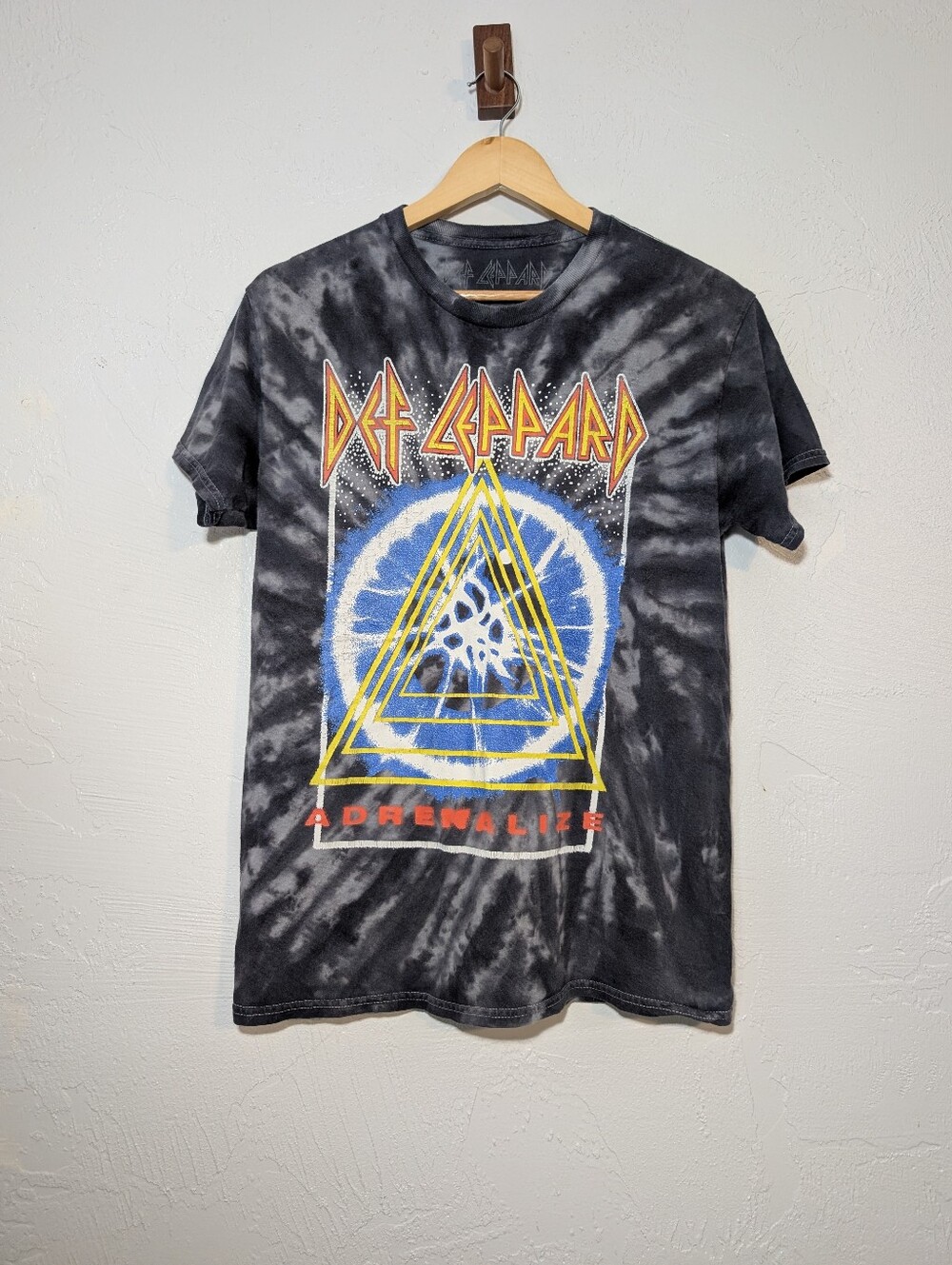 Def Leppard Adrenalinize Graphic Band Tee Shirt Black Tie Dye Grunge Punk Rock